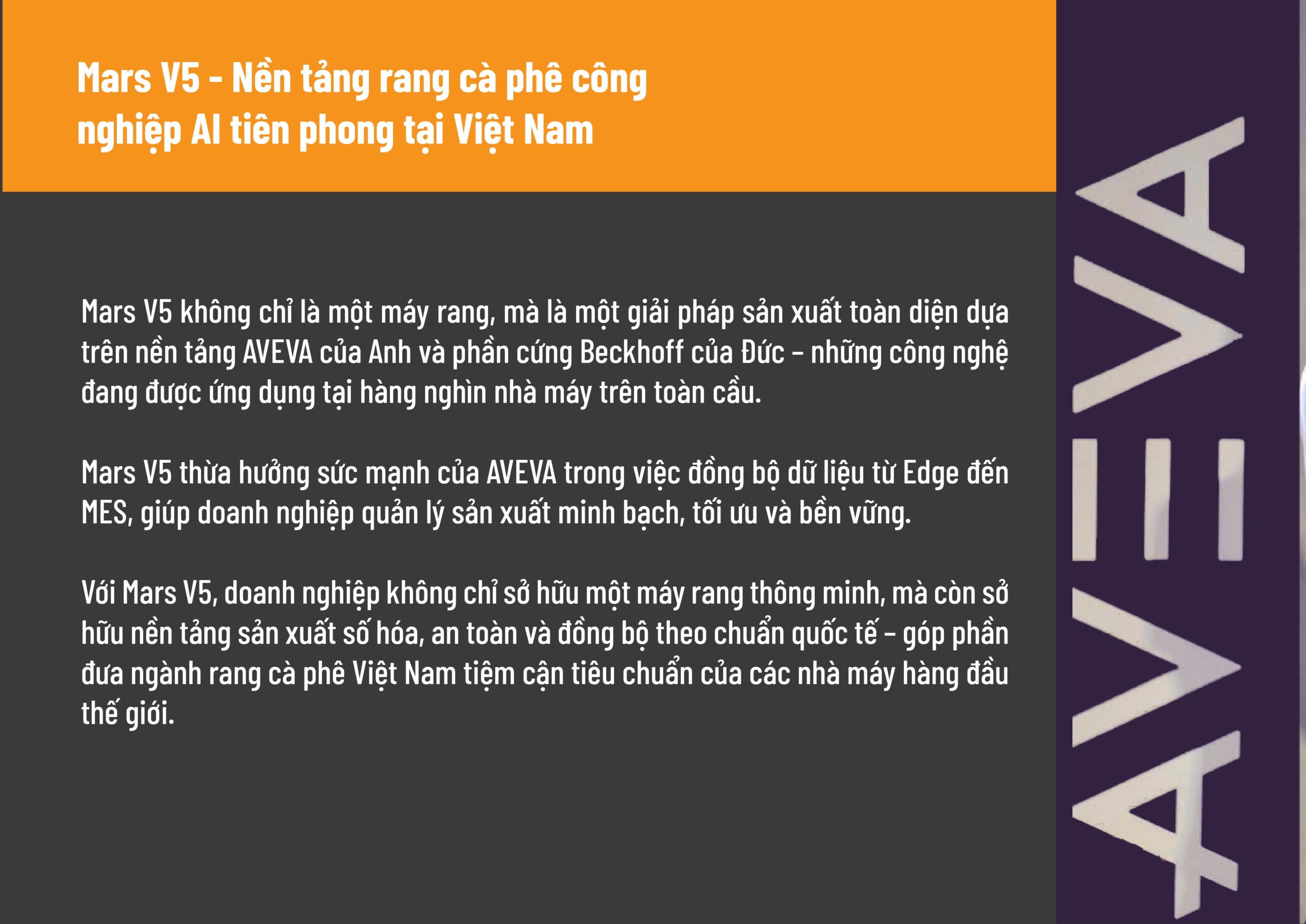 Mars Roaster hợp tác cùng AVEVA để ứng dụng công nghệ số vào hệ thống rang cà phê, nâng cao khả năng tự động hóa và quản lý dữ liệu.